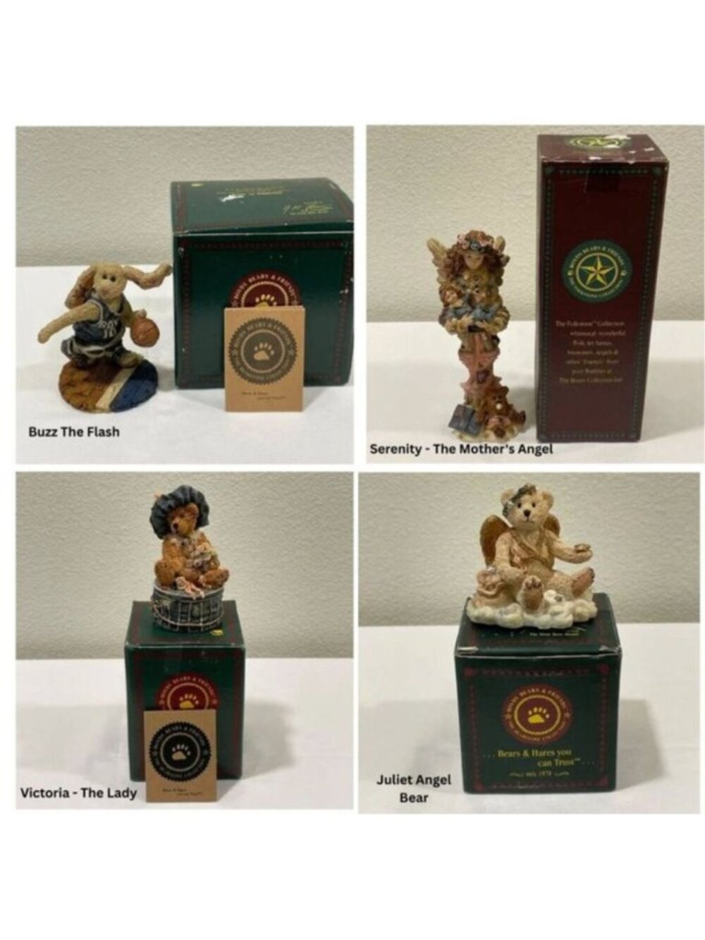 Boyds Bears Resin Figures Set of 4 - Retired 1990s Bearstones Original Boxes VTG